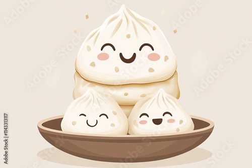 Happy Steamed Buns In A Brown Bowl Family Fun photo