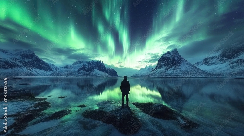Silhouette of a Man Admiring the Northern Lights