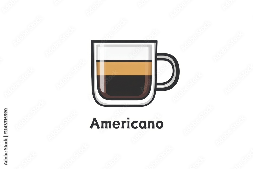 A graphic representation of an Americano coffee in a clear mug. A graphic representation of an Americano coffee in a clear mug.