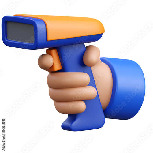 3d render hand holding barcode scanner