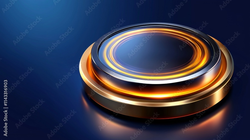 Innovative circular button design with glowing effects and a dark blue background enhances technology aesthetics Innovative circular button design with glowing effects and a dark blue background enhances technology aesthetics