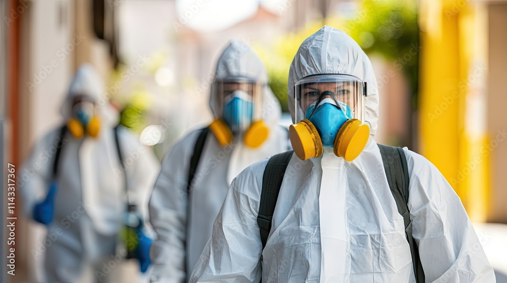 Health Workers in Protective Gear Walking to Assist in Pandemic Response Health Workers in Protective Gear Walking to Assist in Pandemic Response