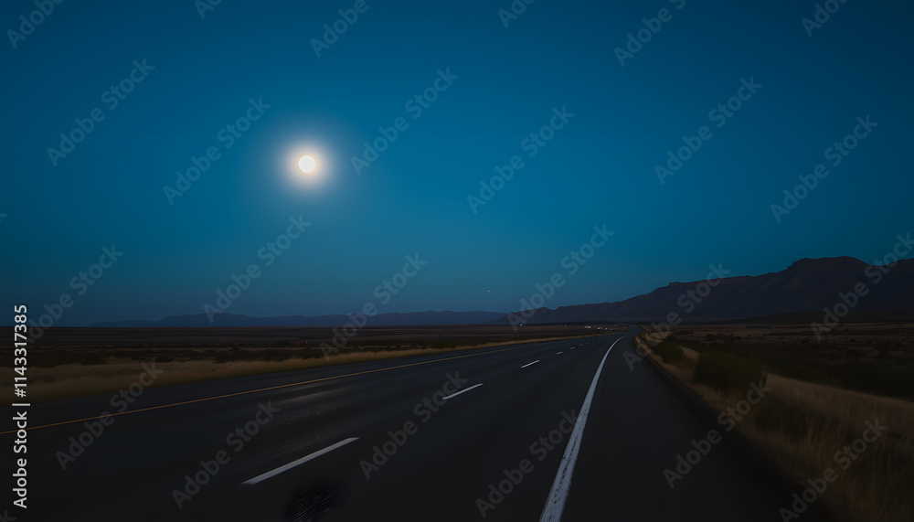 Naklejka premium highway road horizon moon vintage adventure, Side lit, with white tones