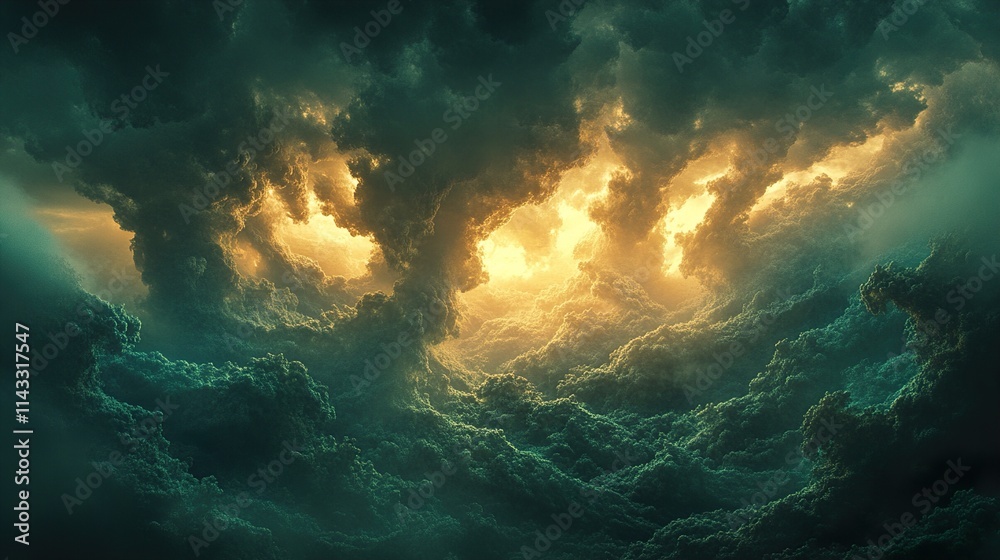 Golden Light Through Dark Clouds: A Dramatic Sky Scene Golden Light Through Dark Clouds: A Dramatic Sky Scene