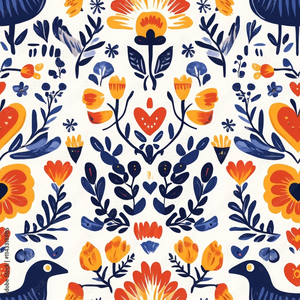 Scandinavian Folk Art Pattern with Symmetrical Design Scandinavian Folk Art Pattern with Symmetrical Design