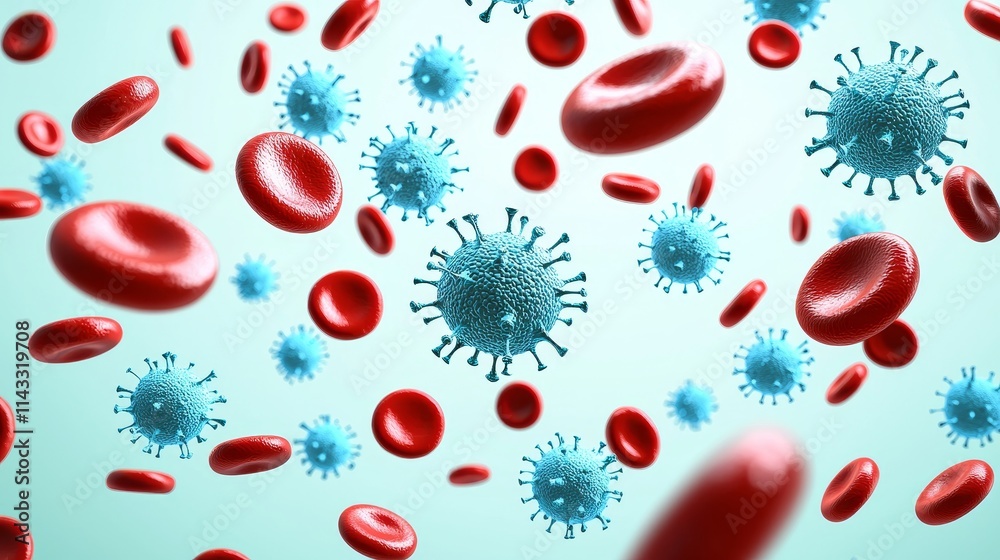 Red Blood Cells and Viruses in a Dynamic Microbial Environment with Extreme Close-Up Detail Red Blood Cells and Viruses in a Dynamic Microbial Environment with Extreme Close-Up Detail