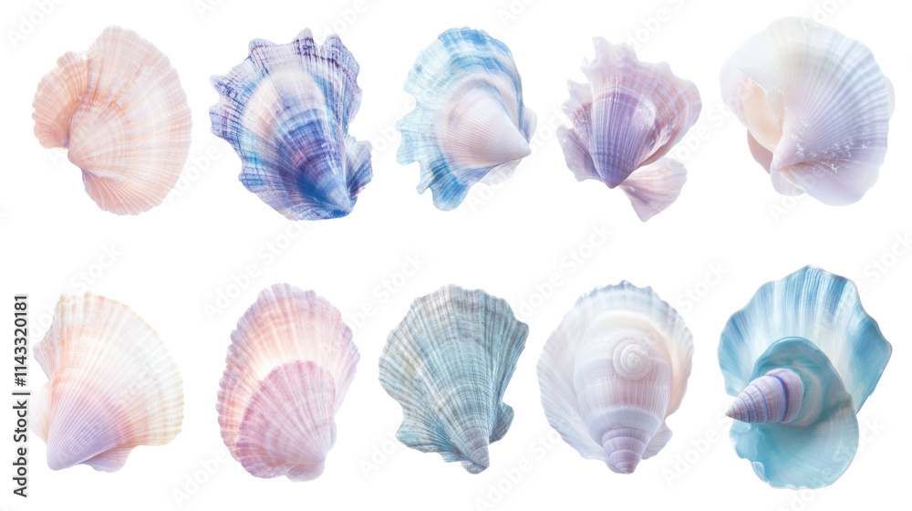 Fototapeta premium Various sea shells transparent background