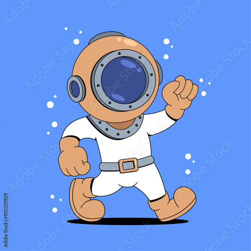Walking diver mascot cartoon