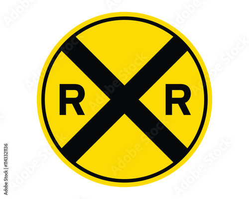 Railroad Crossing Ahead Warning Sign Vector Indicating the Presence of a Railroad Crossing, Perfect for Road Safety and Traffic Management, High-Quality Vector Stock Image