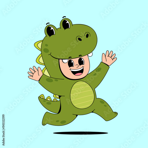 Cartoon boy wearing dinosaur costume