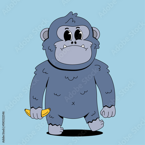 Cartoon gorilla holding banana