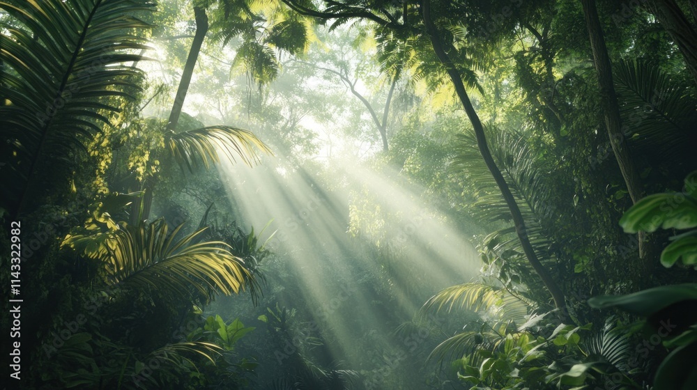 Fototapeta premium Sunbeams Through the Jungle Canopy