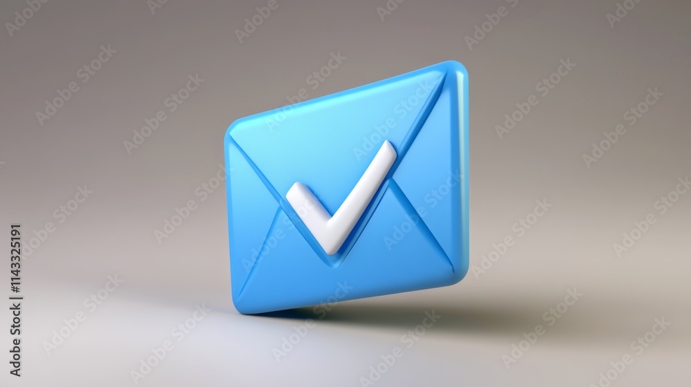 58.A stylized 3D open envelope with a blue letter bearing a check mark, representing document verification, with smooth gradients, soft shadows, and rounded shapes, creating a friendly, modern icon 58.A stylized 3D open envelope with a blue letter bearing a check mark, representing document verification, with smooth gradients, soft shadows, and rounded shapes, creating a friendly, modern icon