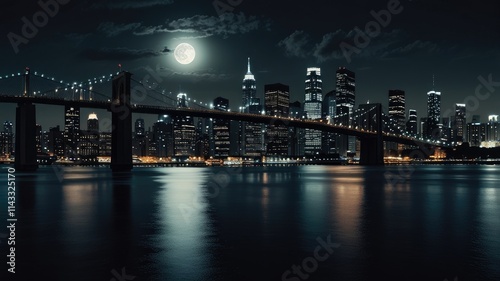 City Silhouette under a Full Moon