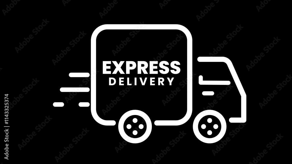 Animated Express delivery mini truck black outline icon. Express Delivery service. Transportation. Van Vehicle in motion. Seamless loop 4K HD video on a black background. Motion graphic design. Animated Express delivery mini truck black outline icon. Express Delivery service. Transportation. Van Vehicle in motion. Seamless loop 4K HD video on a black background. Motion graphic design.