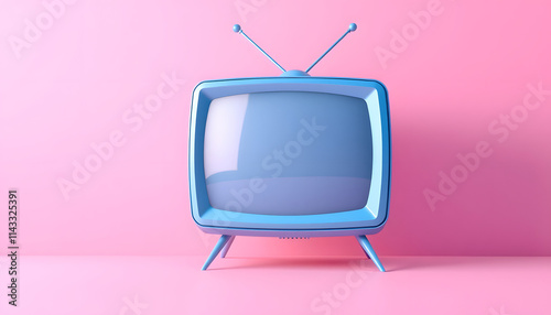 Blue tv on pink background 3D illustration, 8k unreal engine photorealism, with white tones