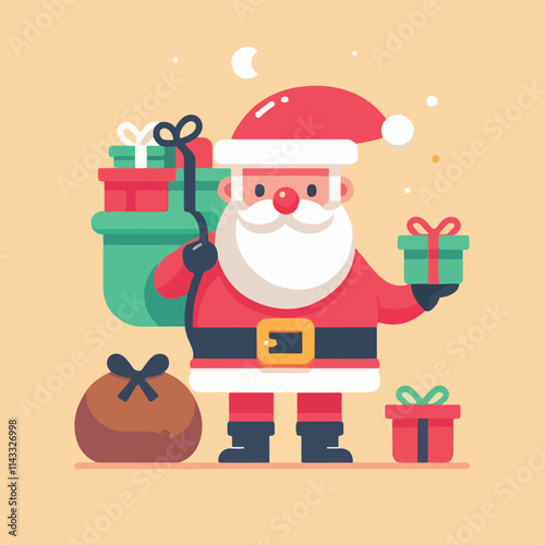 vector image of cute santa claus bringing gifts