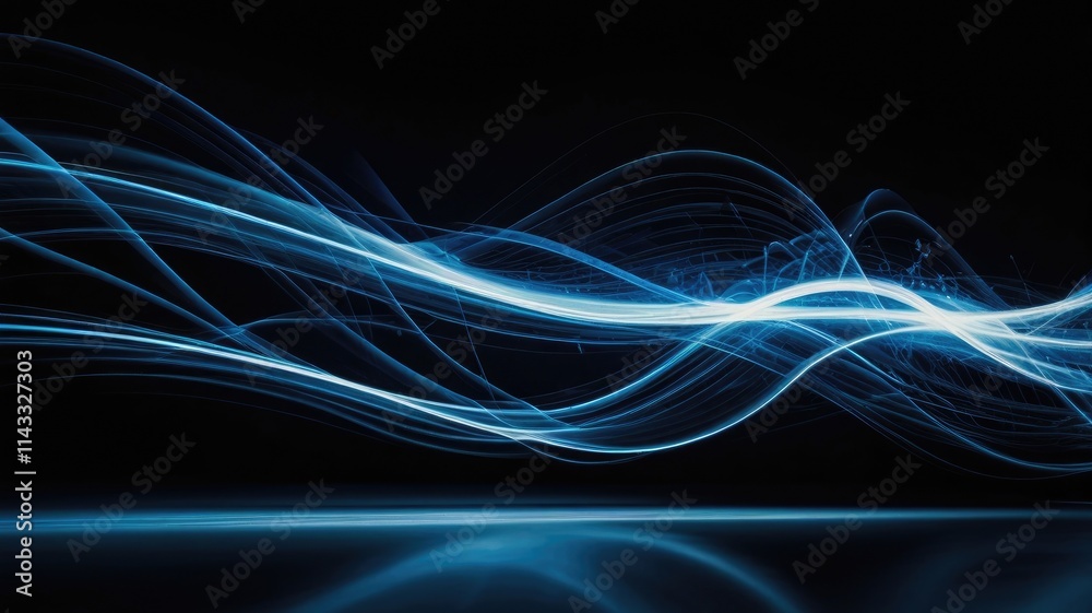 Abstract Elegance: Blue Light Streaks on Black Abstract Elegance: Blue Light Streaks on Black