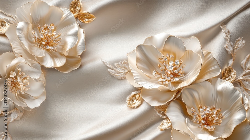Elegant Satin Fabric with 3D Embellished Flowers