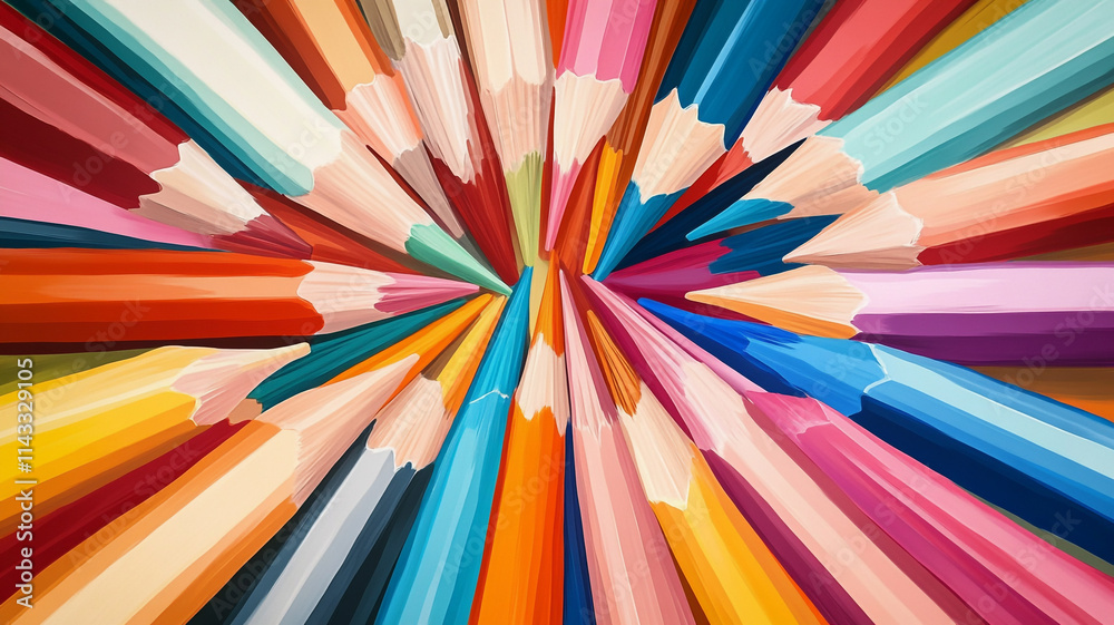 Colorful pencils arranged in a circular pattern create a vibrant and artistic display Colorful pencils arranged in a circular pattern create a vibrant and artistic display