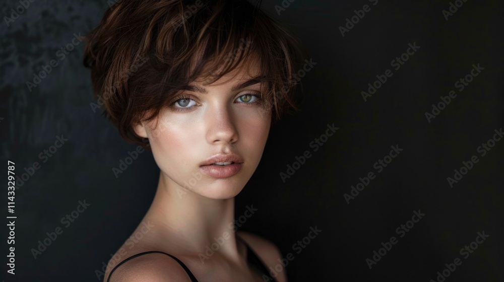 Portrait of fashion beauty female model with short hair, AI generated image Portrait of fashion beauty female model with short hair, AI generated image