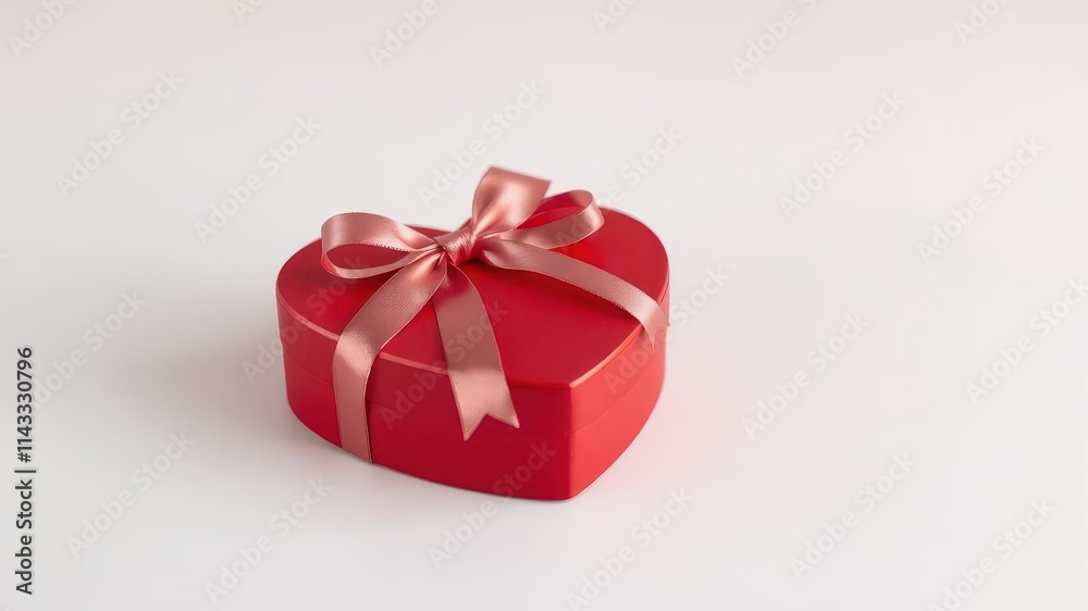 Elegant red heart-shaped box tied with a satin ribbon, image, stock photo Elegant red heart-shaped box tied with a satin ribbon, image, stock photo