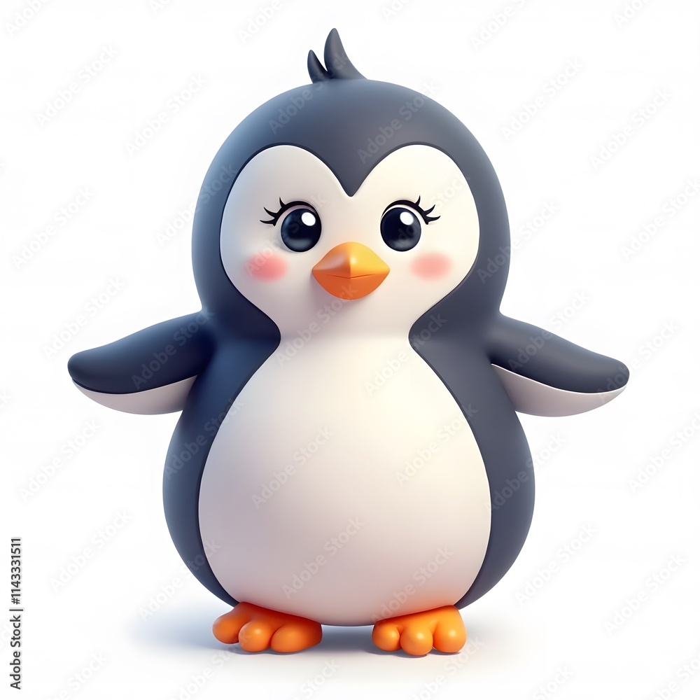 Fototapeta premium Adorable 2D Cartoon Penguin Clipart for Kids Isolated on White Background