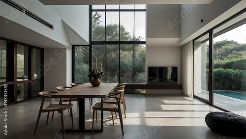 Wallpaper Mural Modern Interior Dining Area with Exterior Views Torontodigital.ca