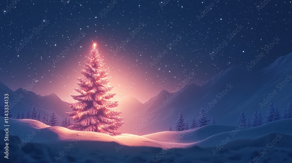 Obraz premium llustration of Chrismas tree with winter landscape.