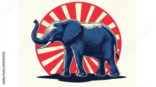 Stylized elephant Republican badge icon in a bold design, isolated on a white background for political graphics. photo