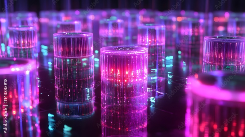  Inventories of quantum computer cores in high-tech laboratories, visualized with glowing qubits