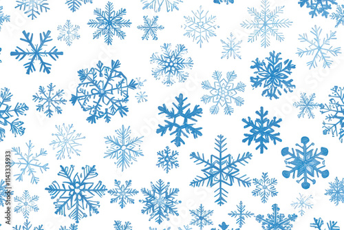 seamless pattern of blue snowflakes on a transparent background the snowflakes are of varying sizes and shapes they are a great graphic for winter. christmas. or holiday designs