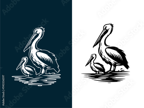 Pelican hand drawn vintage illustration vector