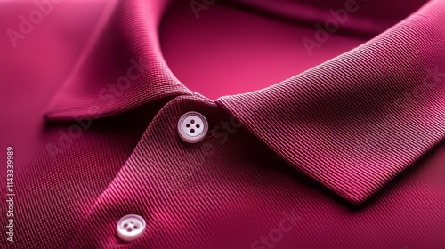 Close-up maroon polo shirt on a plain white background, focus on collar and buttons, sharp detail for fashion mockup