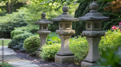 Stone Lanterns in a Serene Garden