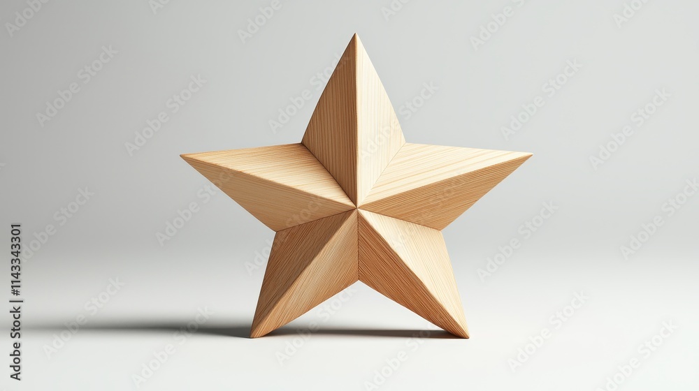 Elegant wooden star isolated on white, fine wood grain details, representing triumph and recognition, minimalist decor style Elegant wooden star isolated on white, fine wood grain details, representing triumph and recognition, minimalist decor style