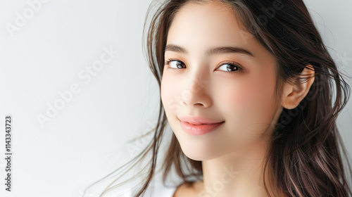 ナチュラルな微笑みを浮かべる美しい若いアジア人女性