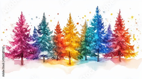 colorful christmas fir trees greeting card illustration