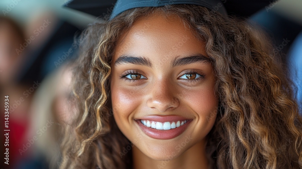 A smiling graduate in cap and gown celebrating their achievement. A smiling graduate in cap and gown celebrating their achievement.