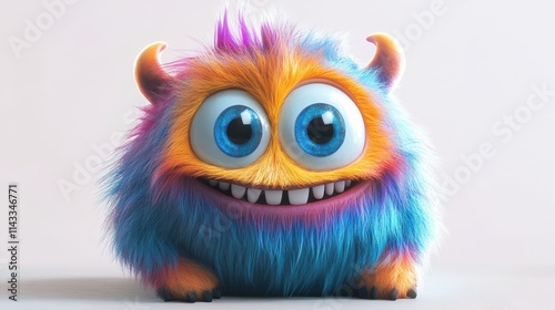 Cute and funny colored furry chrismas style monster 3D cartoon character. huge big eyes good smile furry and pretty on white background.