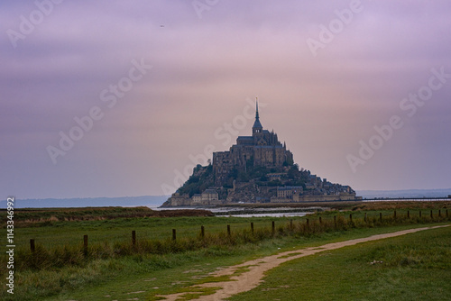 Wallpaper Mural Mont Saint-Michel, Normandy, France, cloudy gloomy evening, sunset sky Torontodigital.ca