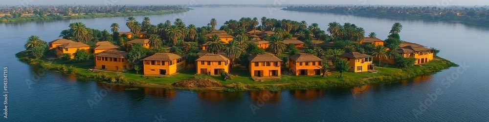 Aerial View of Beautiful Island Resort with Luxury Orange Roof Villas Surrounding Tranquil Lake Offering Serene Landscape and Peaceful Environment for Relaxation Aerial View of Beautiful Island Resort with Luxury Orange Roof Villas Surrounding Tranquil Lake Offering Serene Landscape and Peaceful Environment for Relaxation