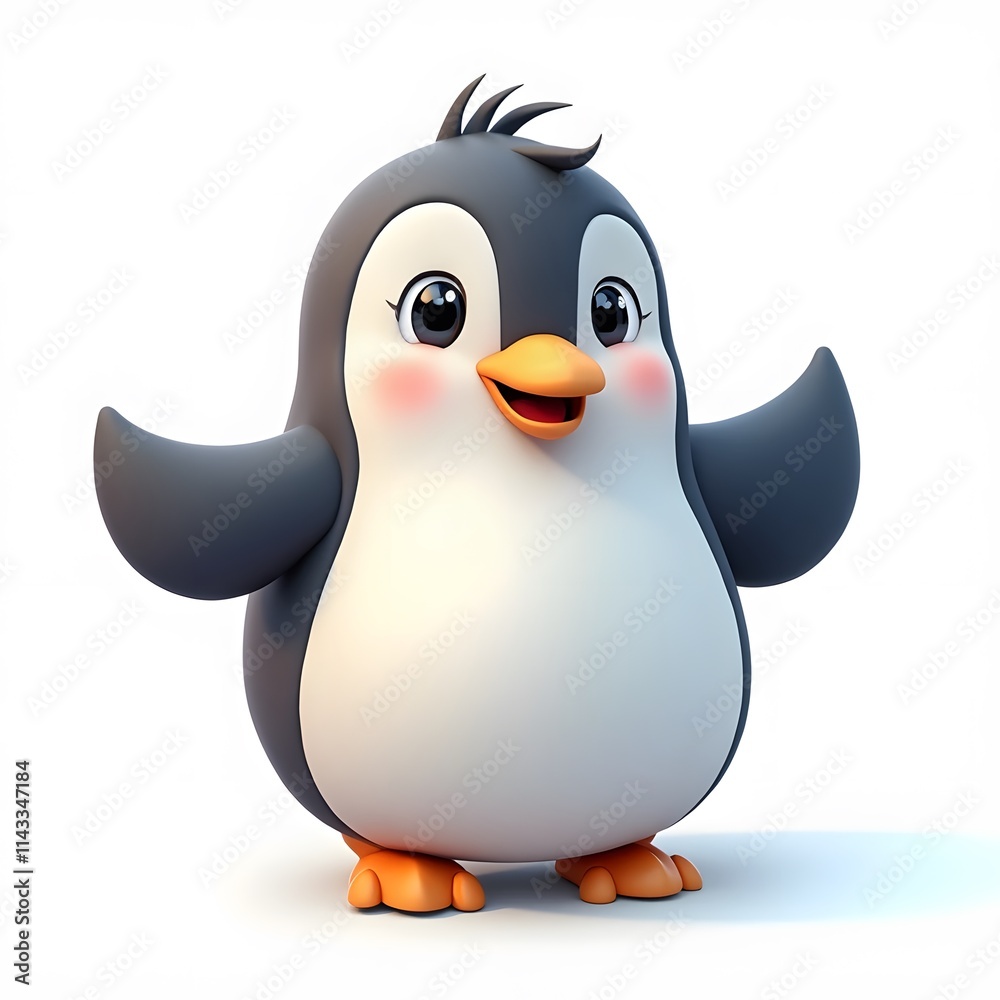 Obraz premium Adorable 2D Cartoon Penguin Clipart for Kids Isolated on White Background