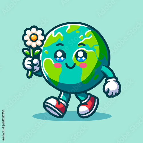 Cute Earth Mascot Cartoon Vector Art, Illustration and Graphic