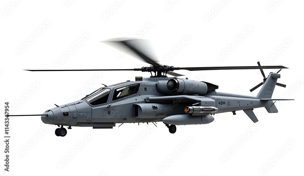 A formidable attack helicopter, showcasing its twin-engine configuration, advanced targeting systems, and formidable armament.
