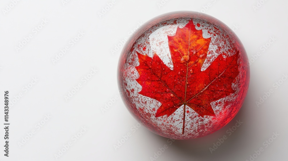 Canadian flag sphere with a red maple leaf on a white background, AI Canadian flag sphere with a red maple leaf on a white background, AI