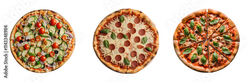 three different kind of pizza with white background close up 