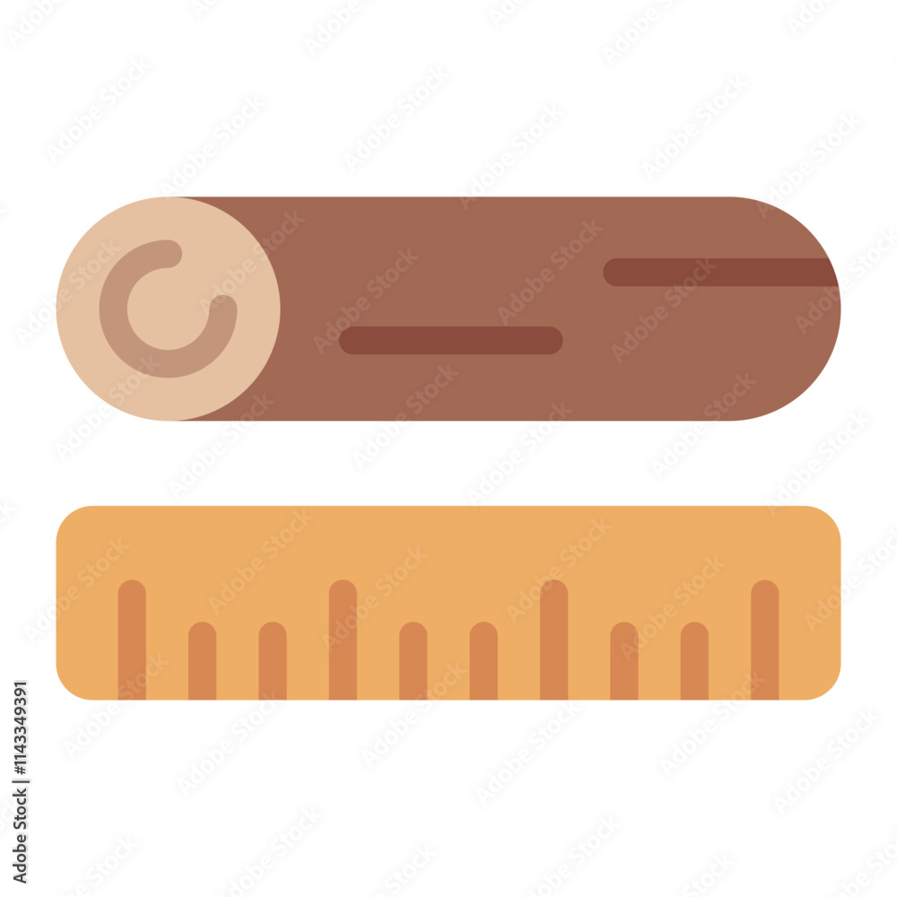Wood with ruler flat icon for measuring and cutting precision in woodworking Wood with ruler flat icon for measuring and cutting precision in woodworking