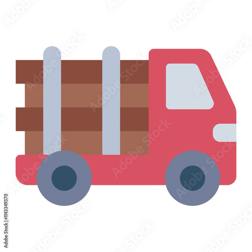 Timber log truck flat icon for transportation of logs in the lumber industry