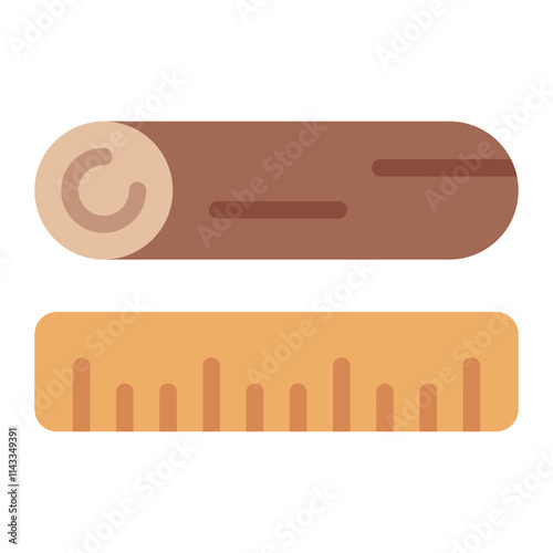 Wood with ruler flat icon for measuring and cutting precision in woodworking